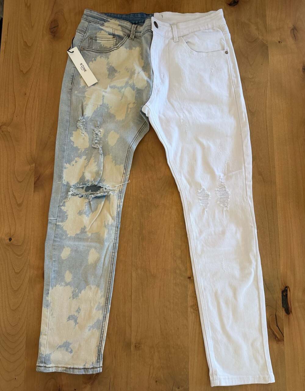 KDNK Two-Tone Bleached Distressed Slim Fit Jeans Style KND4418 Sz 36